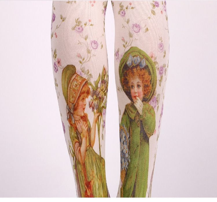 Retro Childlike Tights with high elasticity and compression,shaping fit and ideal for weddings, parties, ethnic outfits, and street fashion