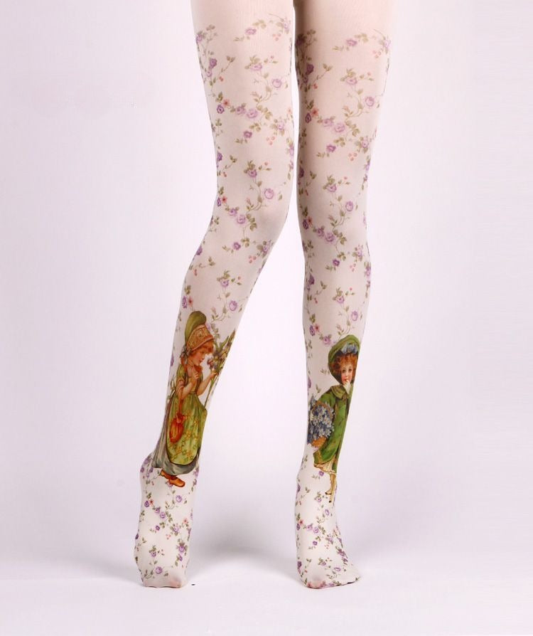 Retro Childlike Tights with high elasticity and compression,shaping fit and ideal for weddings, parties, ethnic outfits, and street fashion