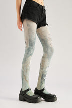 Vintage Ripped Jeans Print Tights with high elasticity and compression,shaping fit and ideal for weddings, parties, ethnic outfits, and street fashion