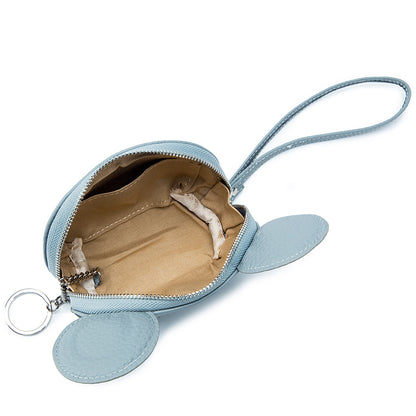 Round Ear Cartoon Leather Coin Purse – Cute Cowhide Card & Change Bag