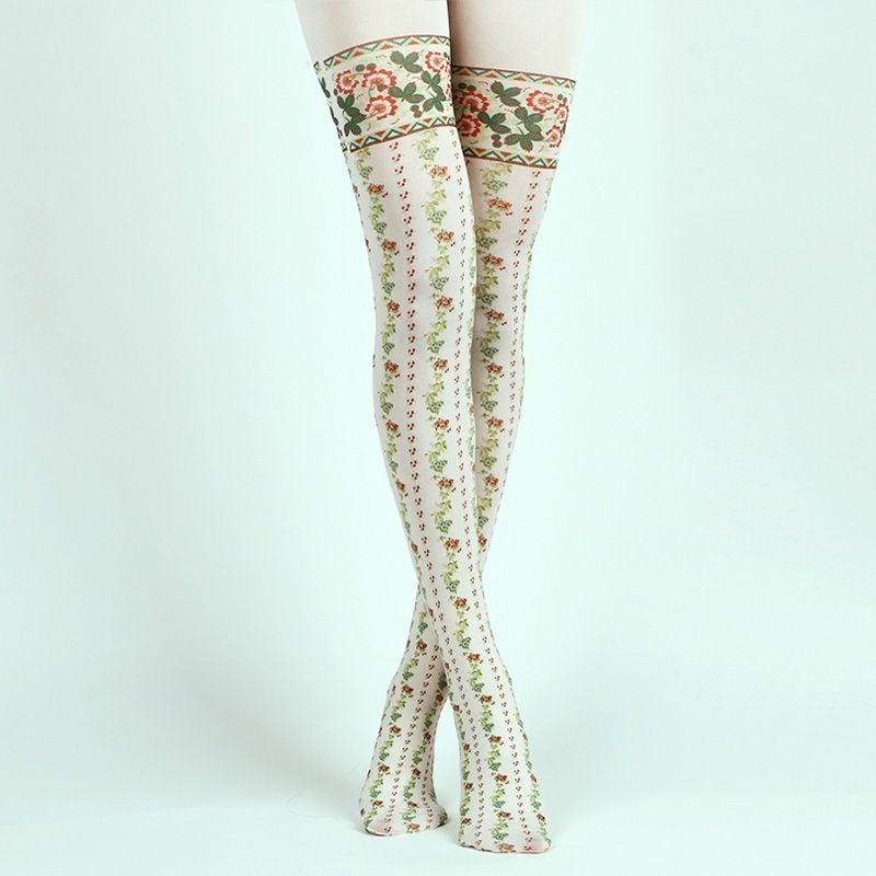 Flower Stripes Opaque Tights with high elasticity and compression,shaping fit and ideal for weddings, parties, ethnic outfits, and street fashion