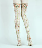 Flower Stripes Opaque Tights with high elasticity and compression,shaping fit and ideal for weddings, parties, ethnic outfits, and street fashion