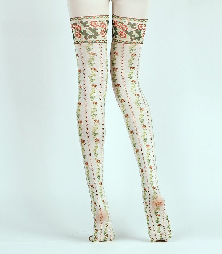 Flower Stripes Opaque Tights with high elasticity and compression,shaping fit and ideal for weddings, parties, ethnic outfits, and street fashion