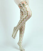 Flower Stripes Opaque Tights with high elasticity and compression,shaping fit and ideal for weddings, parties, ethnic outfits, and street fashion