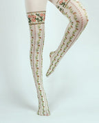 Flower Stripes Opaque Tights with high elasticity and compression,shaping fit and ideal for weddings, parties, ethnic outfits, and street fashion