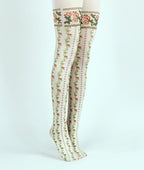 Flower Stripes Opaque Tights with high elasticity and compression,shaping fit and ideal for weddings, parties, ethnic outfits, and street fashion