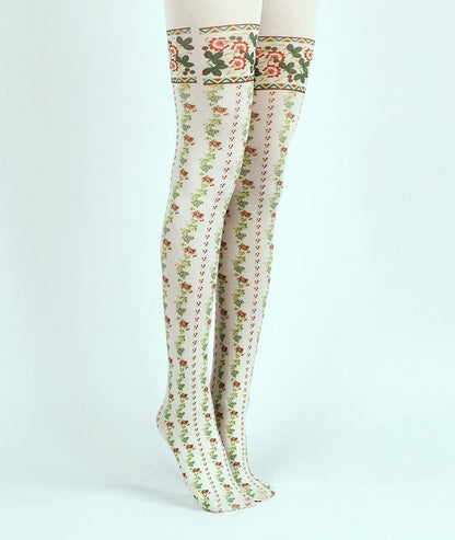 Flower Stripes Opaque Tights with high elasticity and compression,shaping fit and ideal for weddings, parties, ethnic outfits, and street fashion
