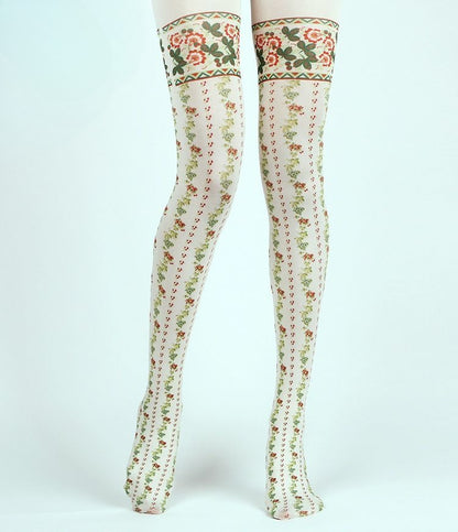 Flower Stripes Opaque Tights with high elasticity and compression,shaping fit and ideal for weddings, parties, ethnic outfits, and street fashion