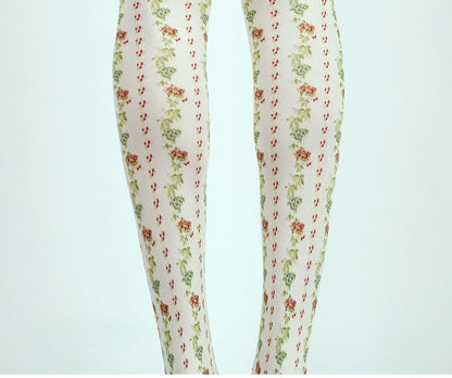 Flower Stripes Opaque Tights with high elasticity and compression,shaping fit and ideal for weddings, parties, ethnic outfits, and street fashion