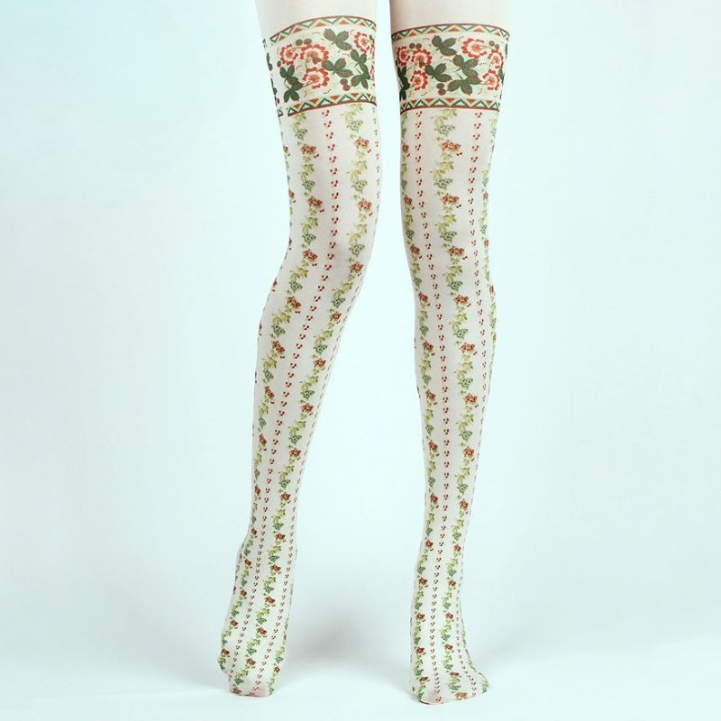 Flower Stripes Opaque Tights with high elasticity and compression,shaping fit and ideal for weddings, parties, ethnic outfits, and street fashion