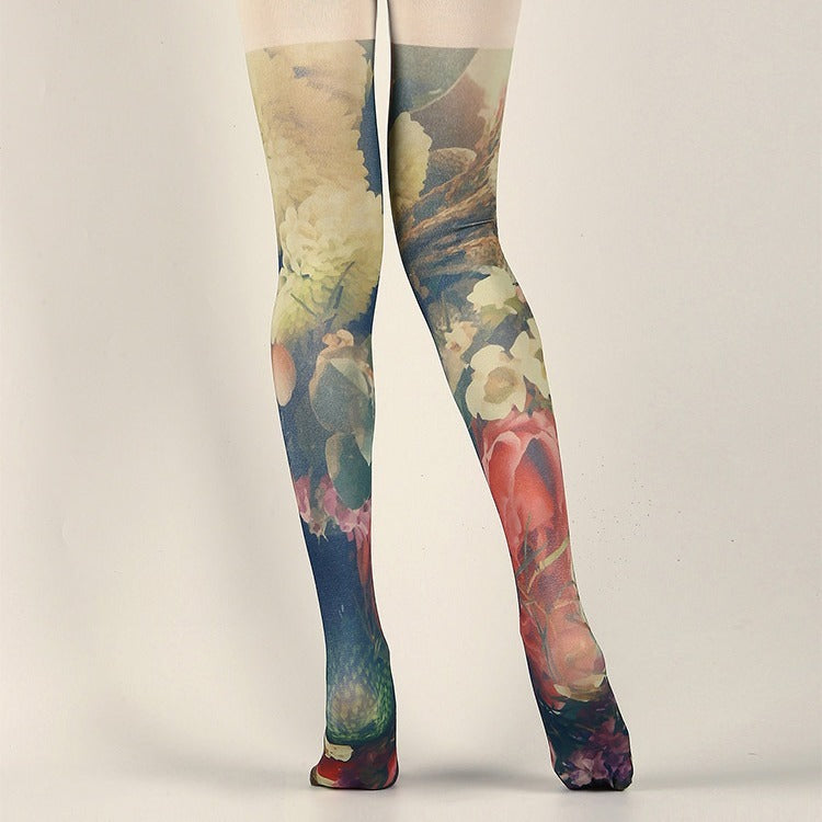Victorian Oil Painting Tights with high elasticity and compression,shaping fit and ideal for weddings, parties, ethnic outfits, and street fashion