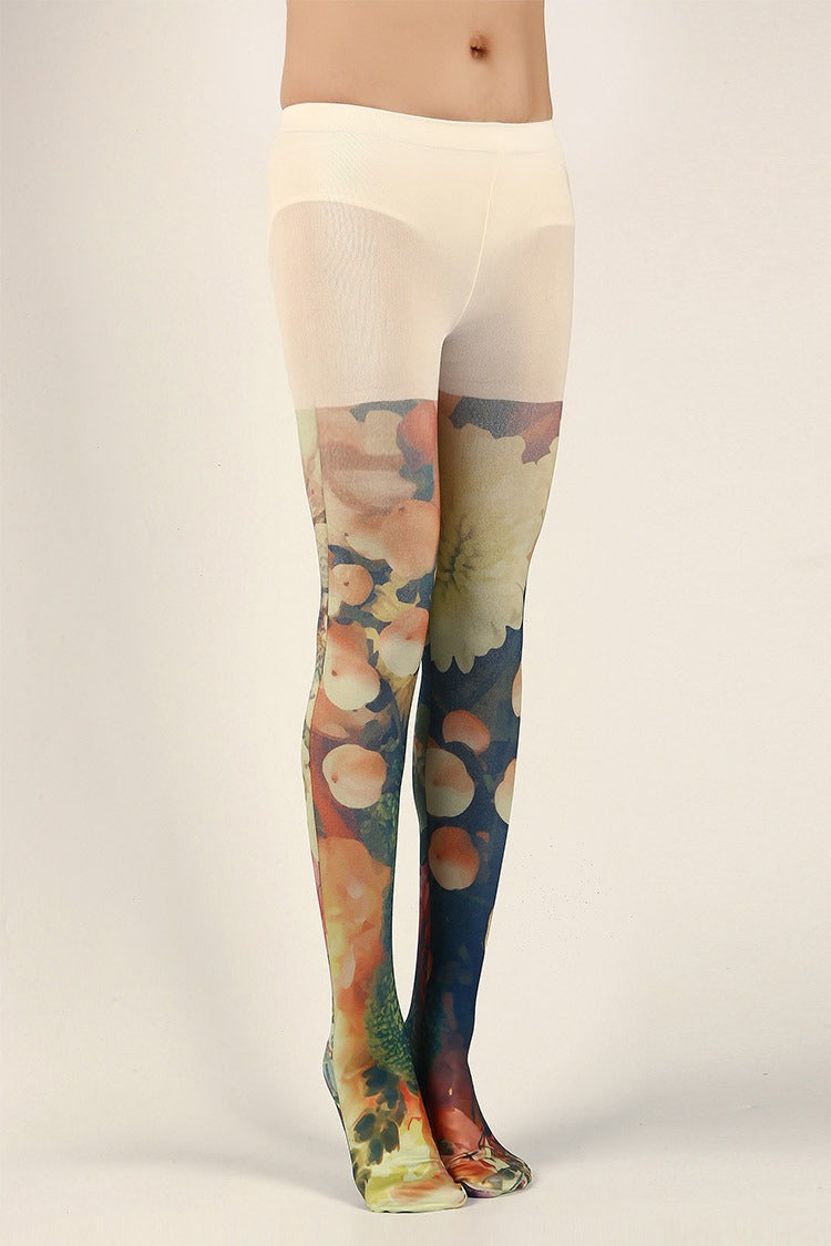 Victorian Oil Painting Tights with high elasticity and compression,shaping fit and ideal for weddings, parties, ethnic outfits, and street fashion