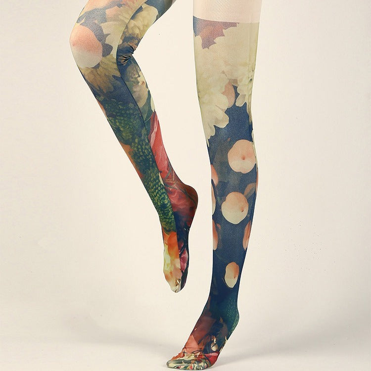 Victorian Oil Painting Tights with high elasticity and compression,shaping fit and ideal for weddings, parties, ethnic outfits, and street fashion