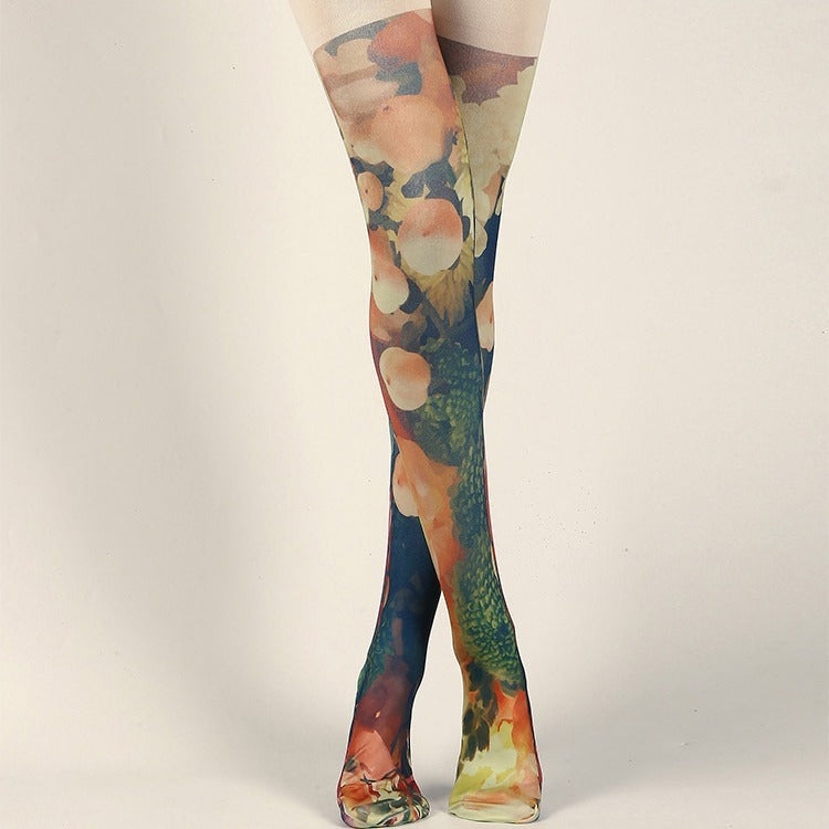 Victorian Oil Painting Tights with high elasticity and compression,shaping fit and ideal for weddings, parties, ethnic outfits, and street fashion