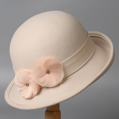Vintage Wool Cloche Hat with Floral Accent-Grainvity