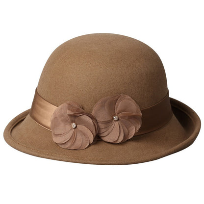Vintage Wool Cloche Hat with Floral Accent-Grainvity