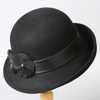 Vintage Wool Cloche Hat with Floral Accent-Grainvity