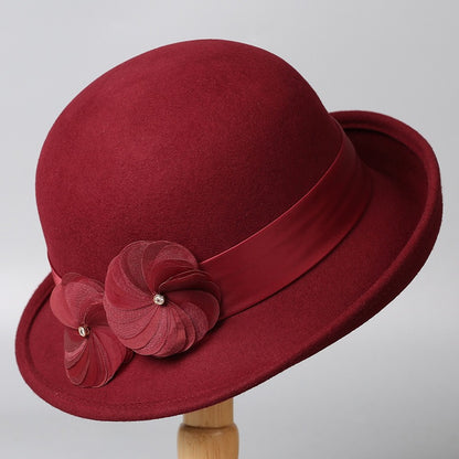 Vintage Wool Cloche Hat with Floral Accent-Grainvity