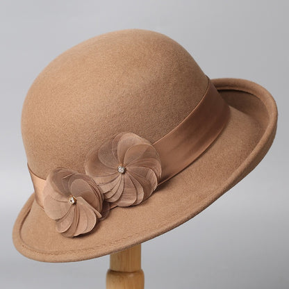 Vintage Wool Cloche Hat with Floral Accent-Grainvity