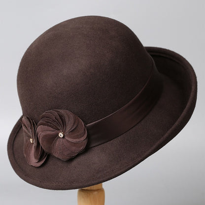 Vintage Wool Cloche Hat with Floral Accent-Grainvity