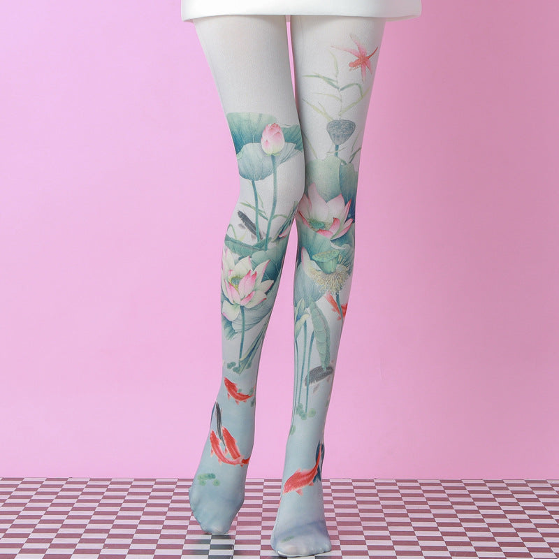Vintage Lotus and Lucky Fish Tights