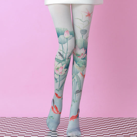 Vintage Lotus and Lucky Fish Tights