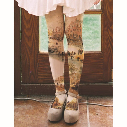 Vintage Oil Painting Print Tights