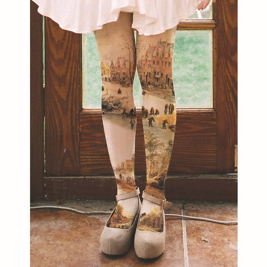 Vintage Oil Painting Print Tights