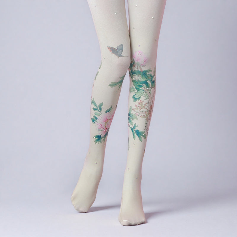 Peony Butterfly Shinning Tights with high elasticity and compression,shaping fit and ideal for weddings, parties, ethnic outfits, and street fashion