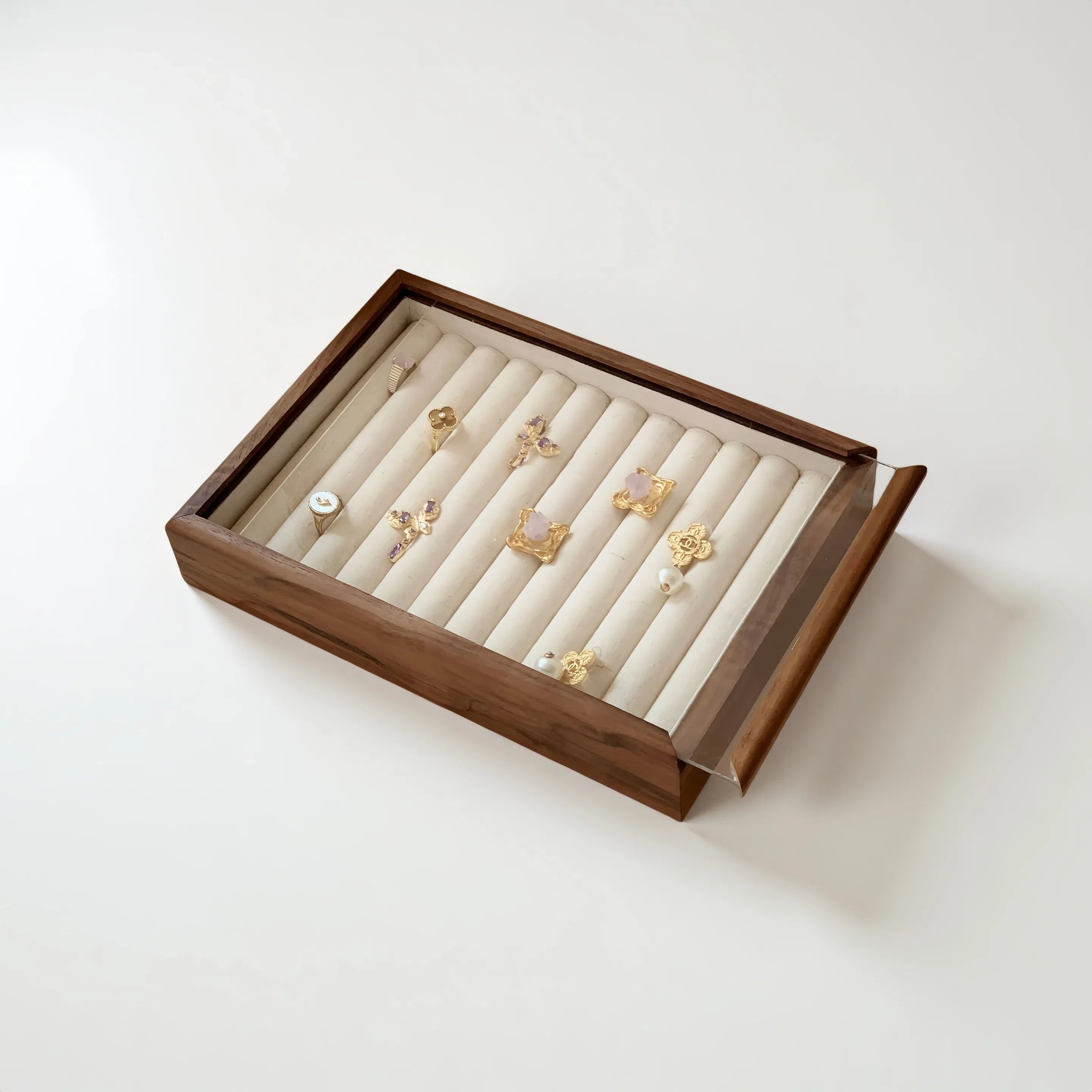 Walnut Sliding Jewelry Display Case