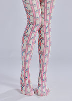 Striped Floral Print Tights with high elasticity and compression,shaping fit and ideal for weddings, parties, ethnic outfits, and street fashion