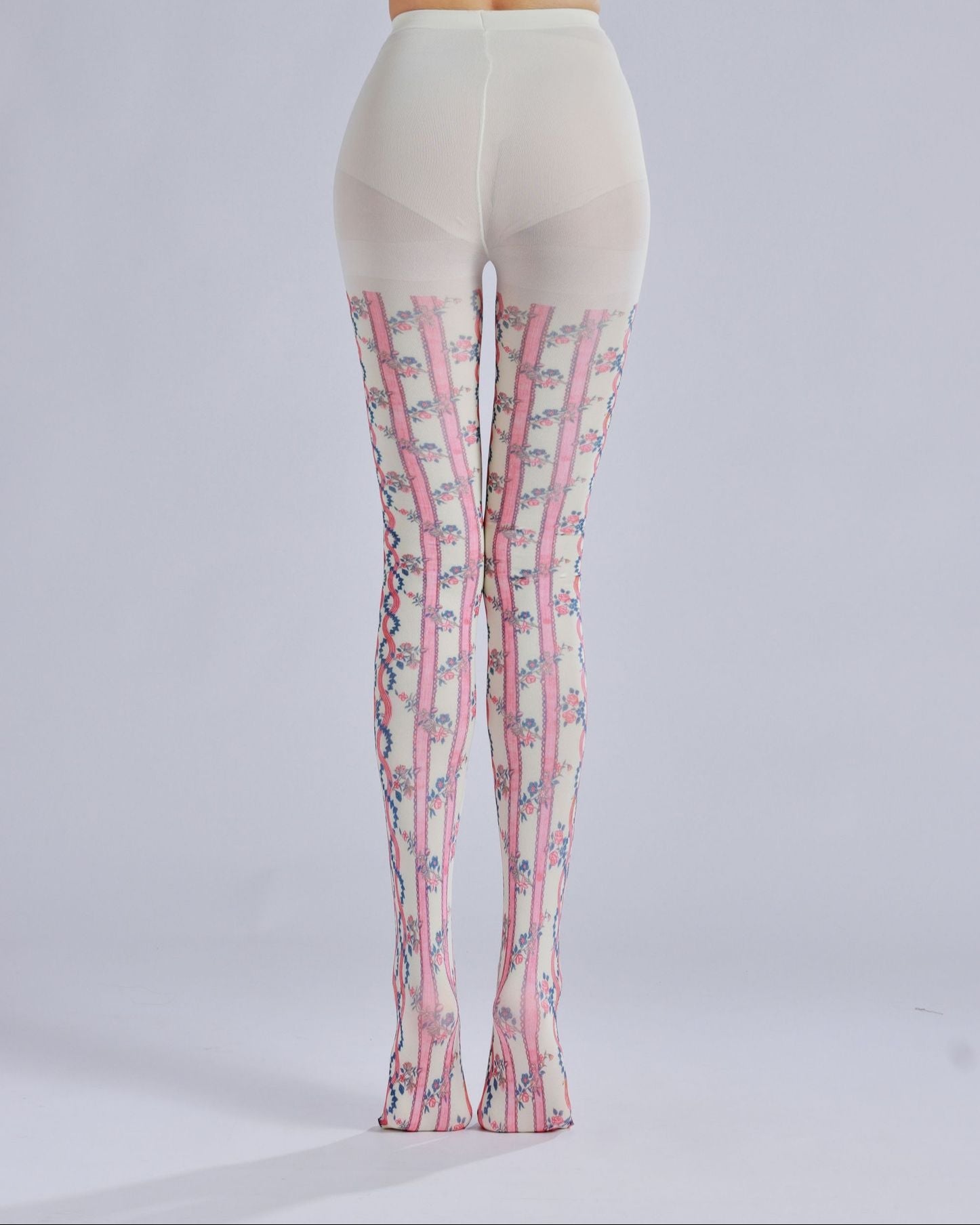 Striped Floral Print Tights with high elasticity and compression,shaping fit and ideal for weddings, parties, ethnic outfits, and street fashion