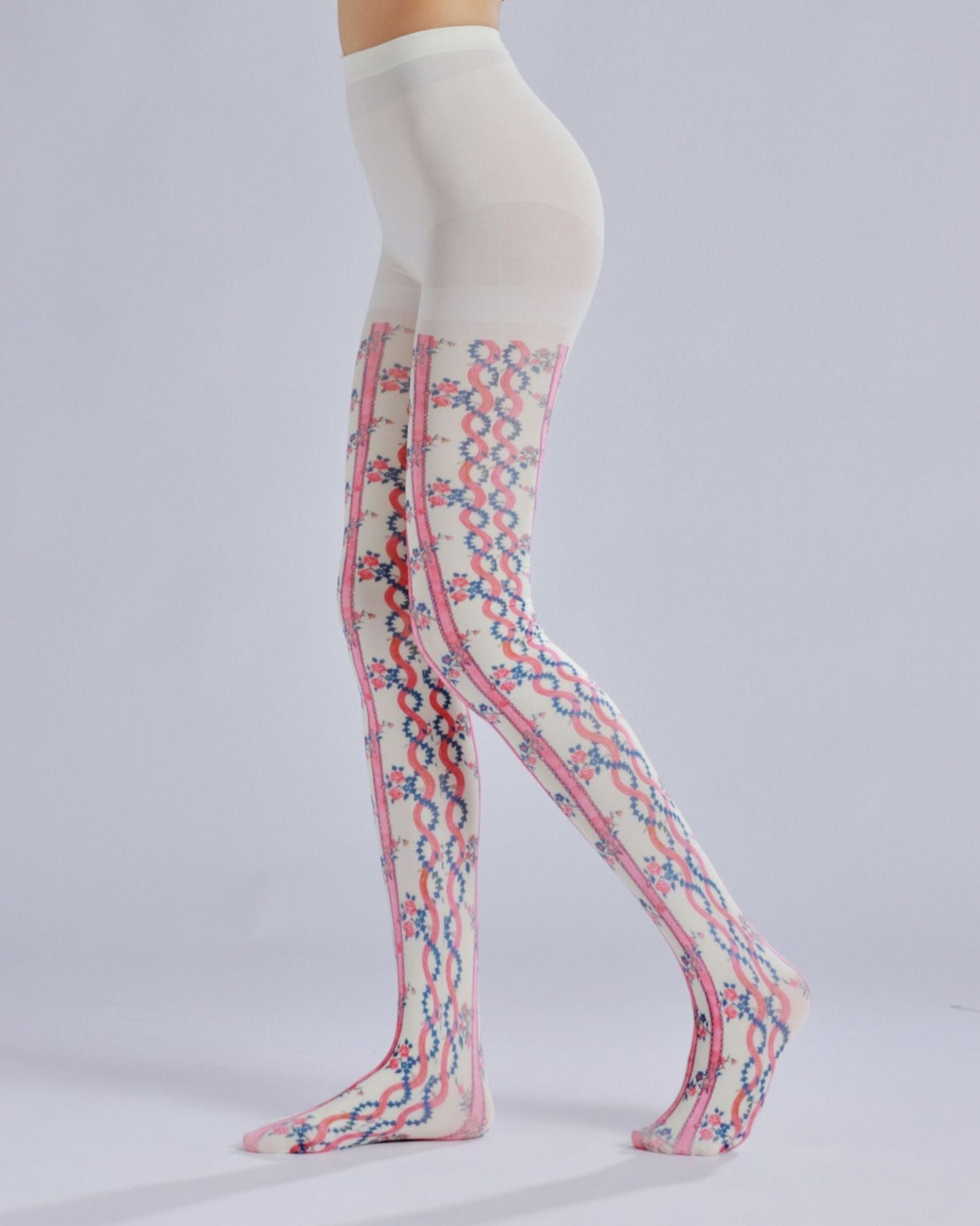 Striped Floral Print Tights with high elasticity and compression,shaping fit and ideal for weddings, parties, ethnic outfits, and street fashion