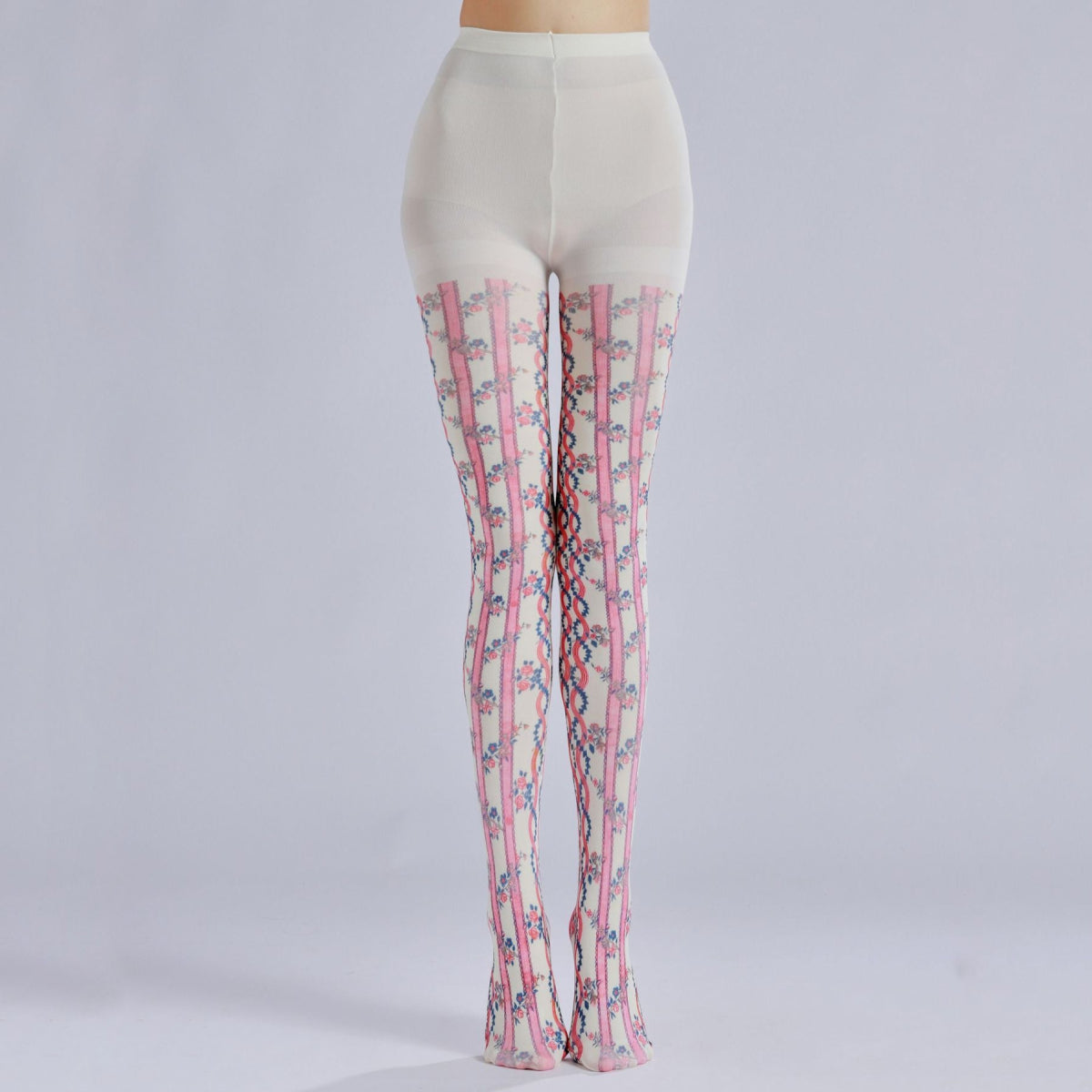 Striped Floral Print Tights with high elasticity and compression,shaping fit and ideal for weddings, parties, ethnic outfits, and street fashion