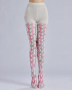 Striped Floral Print Tights with high elasticity and compression,shaping fit and ideal for weddings, parties, ethnic outfits, and street fashion