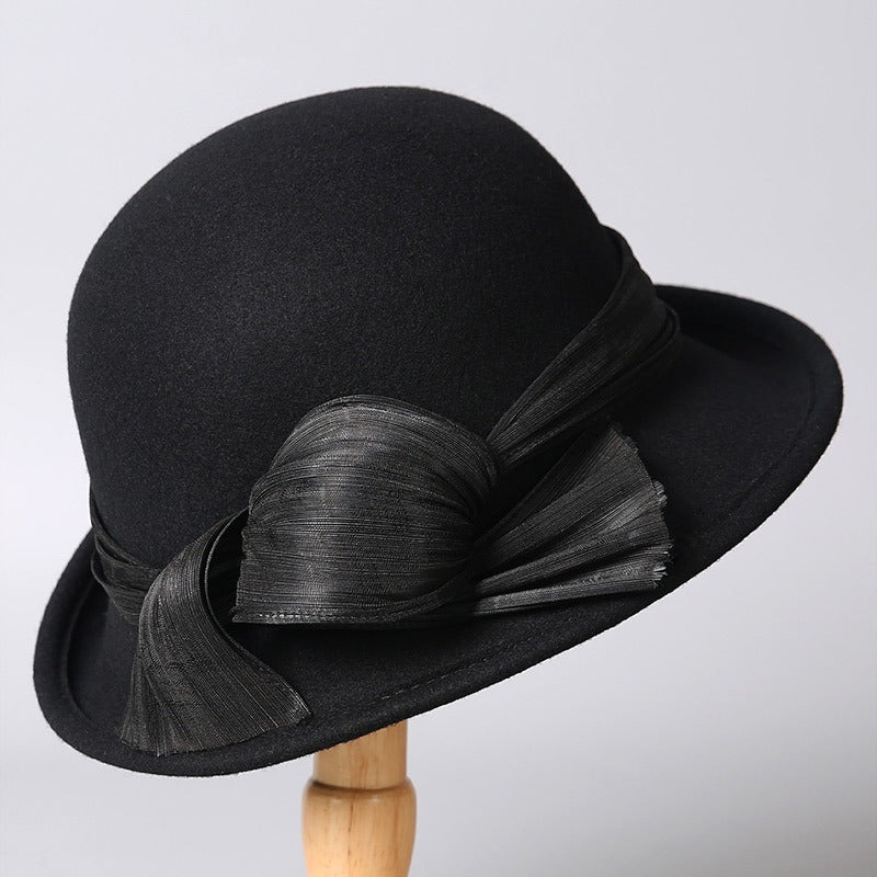 Women Cloche Hat With Silk ribbon-Grainvity