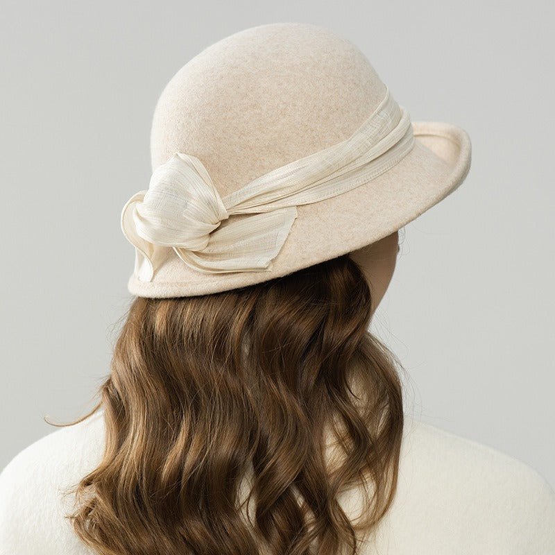 Women Cloche Hat With Silk ribbon-Grainvity