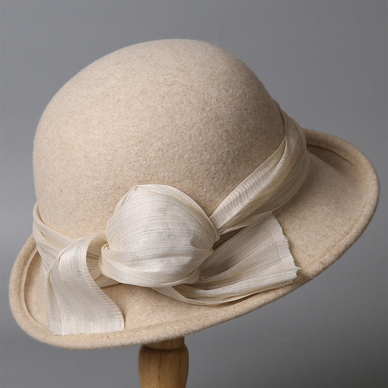 Women Cloche Hat With Silk ribbon-Grainvity