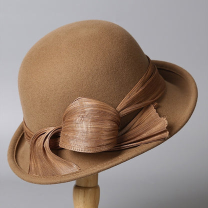 Women Cloche Hat With Silk ribbon-Grainvity