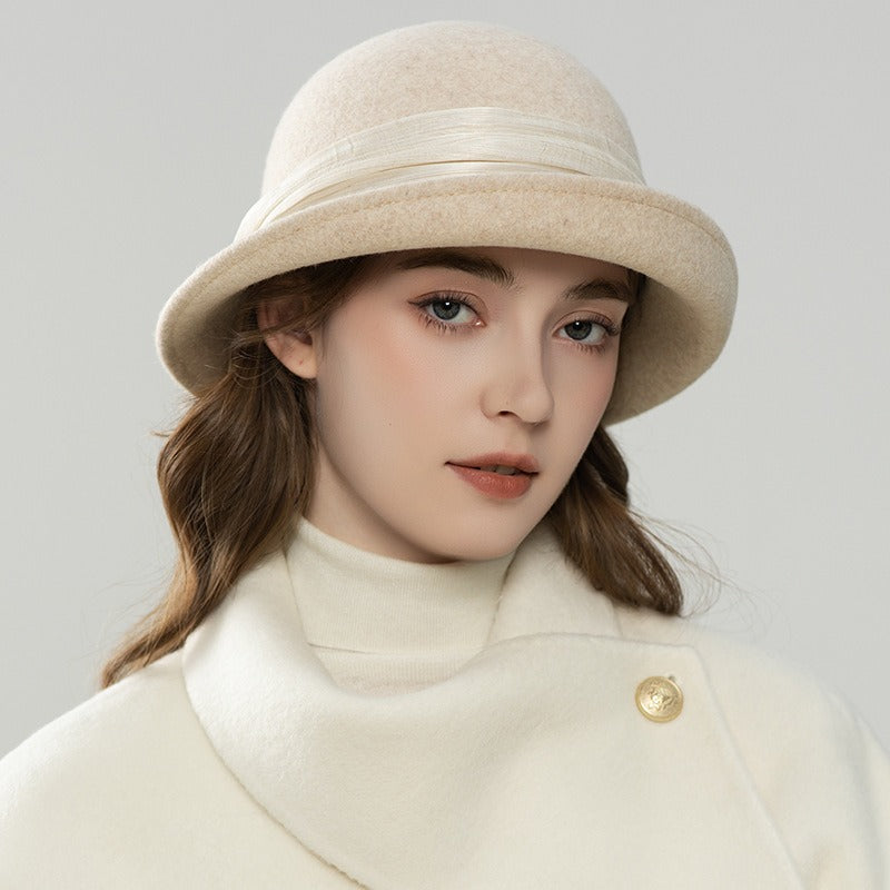Women Cloche Hat With Silk ribbon-Grainvity
