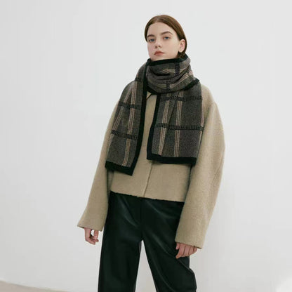 Women Wool Plaid Scarf-Grainvity