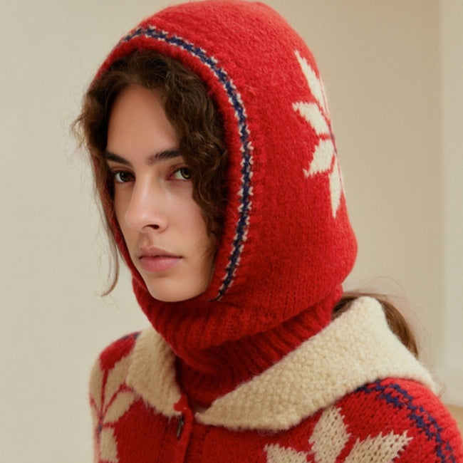 Women Hat Red Nordic Balaklava Warm For Winter