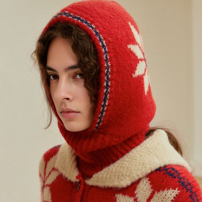 Women Hat Red Nordic Balaklava Warm For Winter