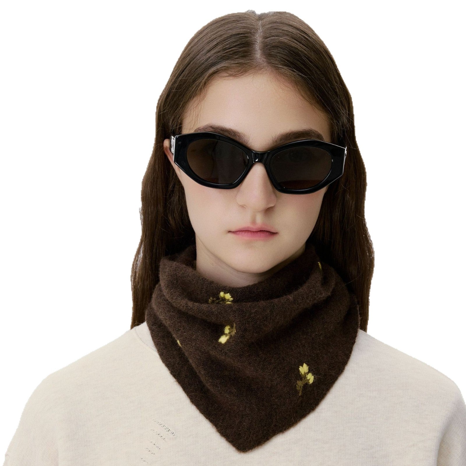 Women Knitted Headscarf Floral Embroidery