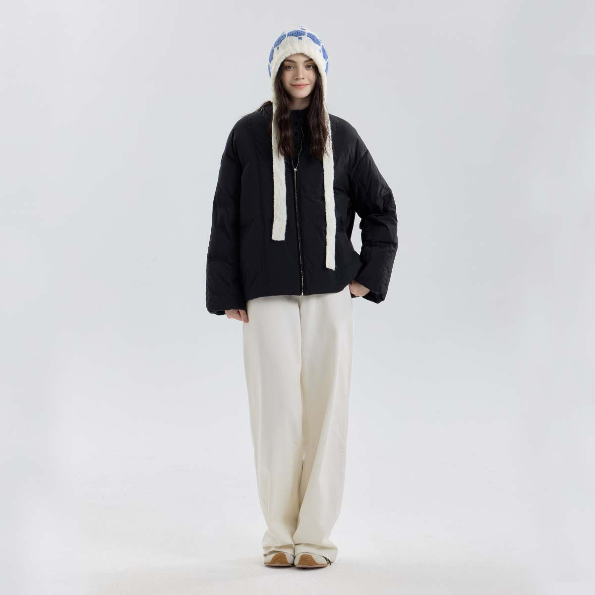 Women Nordic Strap Hat Blue Woolen