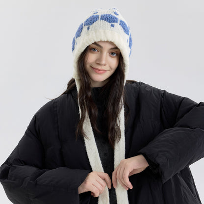 Women Nordic Strap Hat Blue Woolen