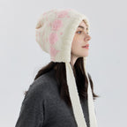 Women Nordic Strap Hat Pink Woolen