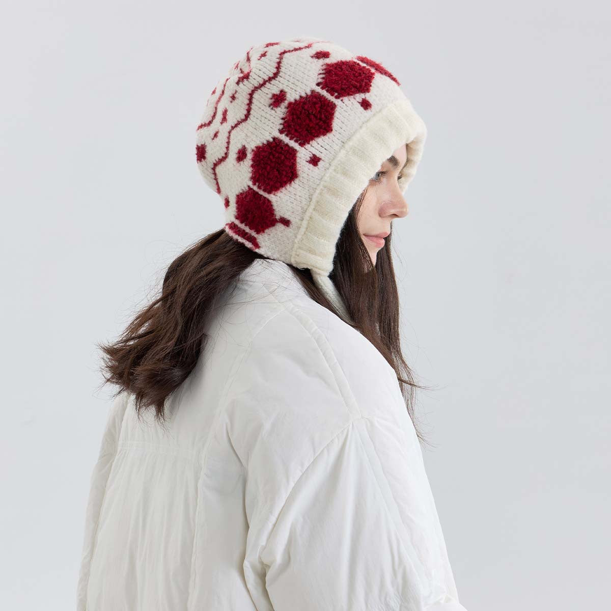 Women Nordic Strap Hat Red Woolen