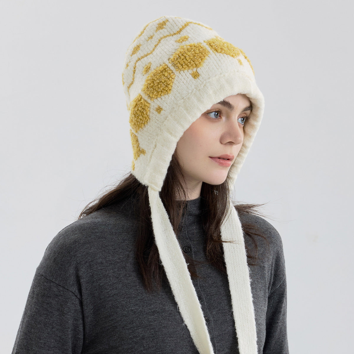Women Nordic Strap Hat Yellow Woolen