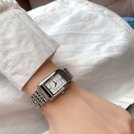Women Retangular Silver Watch